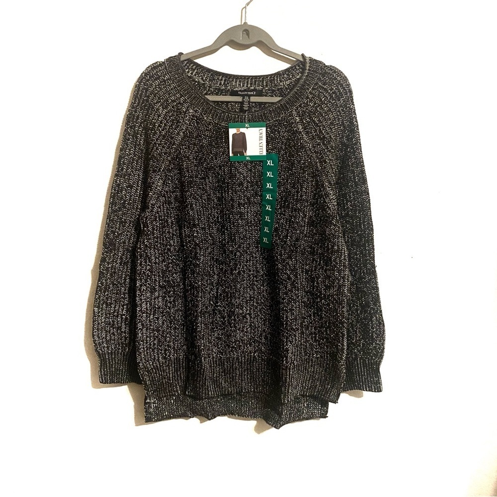 Ellen Tracy Relaxed Women’s Chunky Knit Black Sweater With Side-Slit Sz XL NWT
